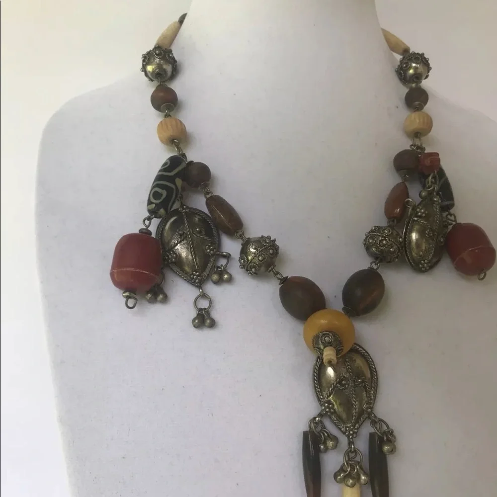 Multi Stone african Necklace brown‎ earth tones